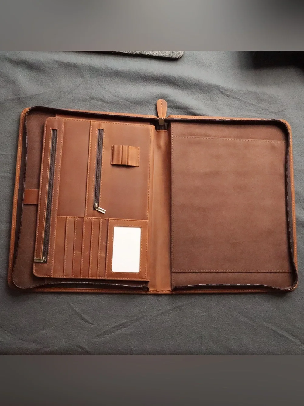 Fiitcase Leather Portfolio Organizer Zippered Business Document Case Folder
